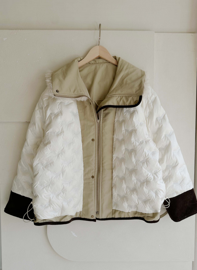 韓國撞色鴨絨外套-毛領不可拆