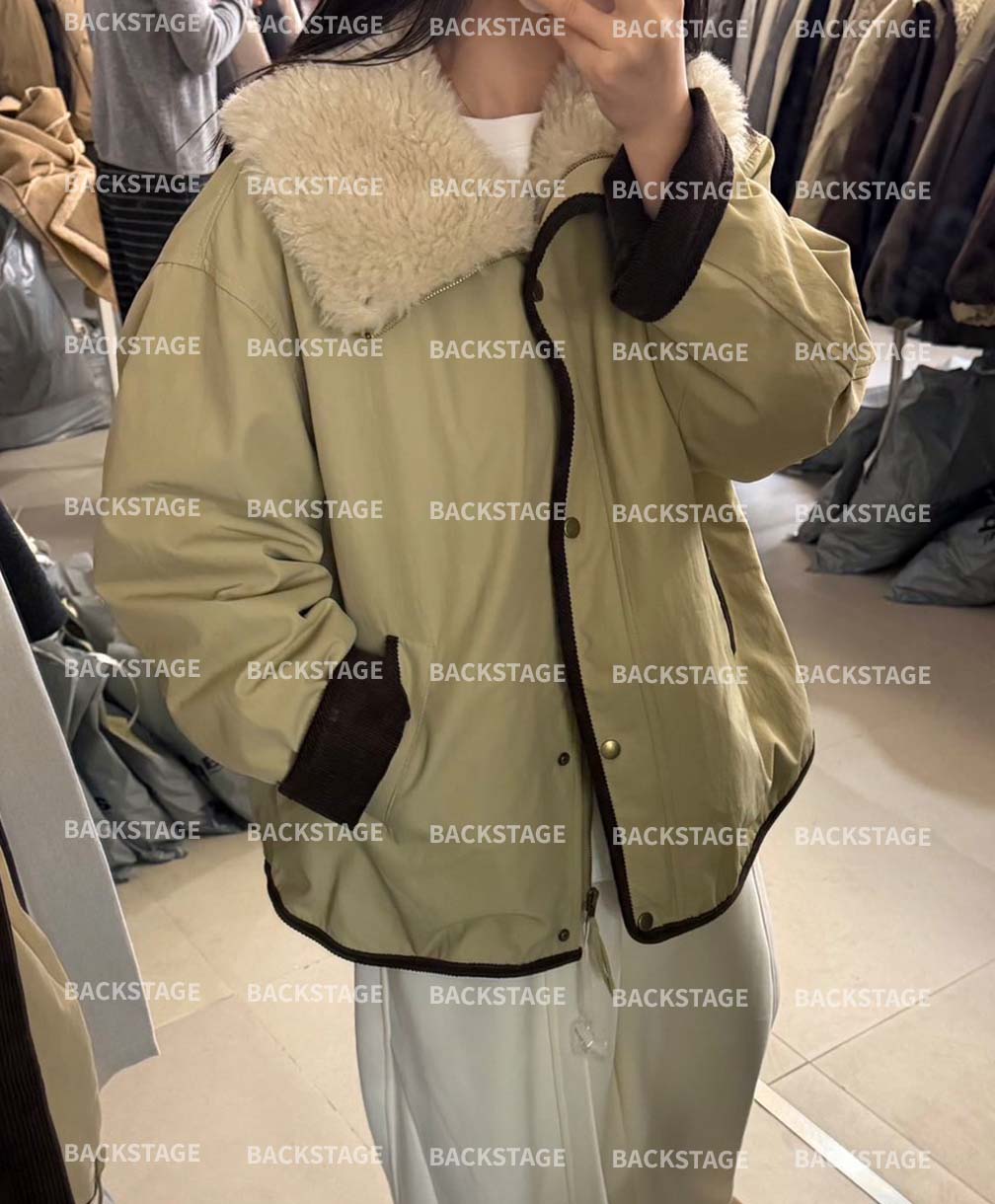 韓國撞色鴨絨外套-毛領不可拆