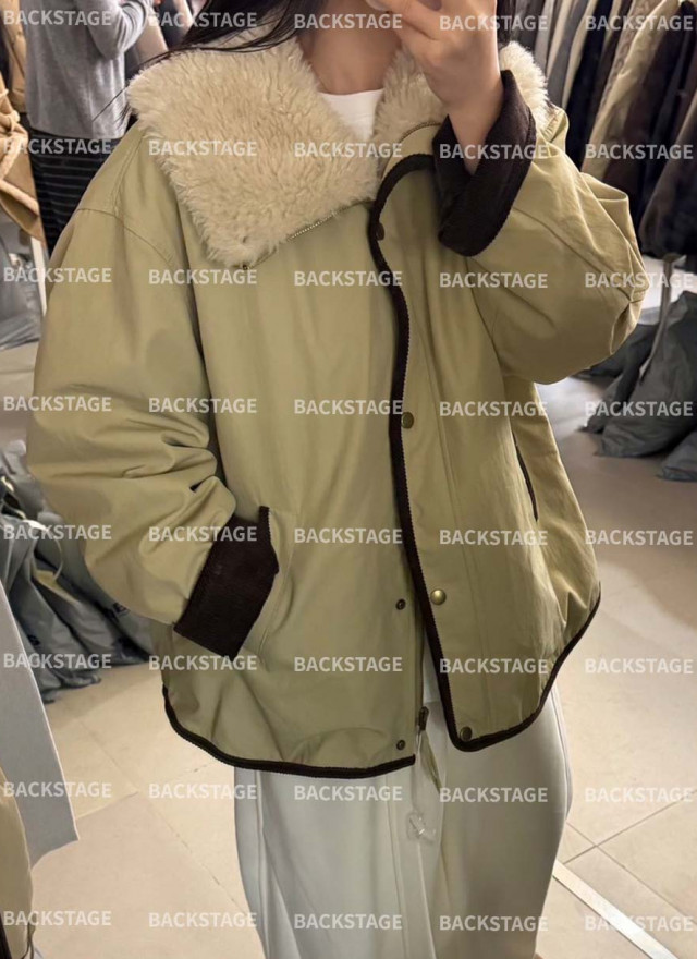 韓國撞色鴨絨外套-毛領不可拆