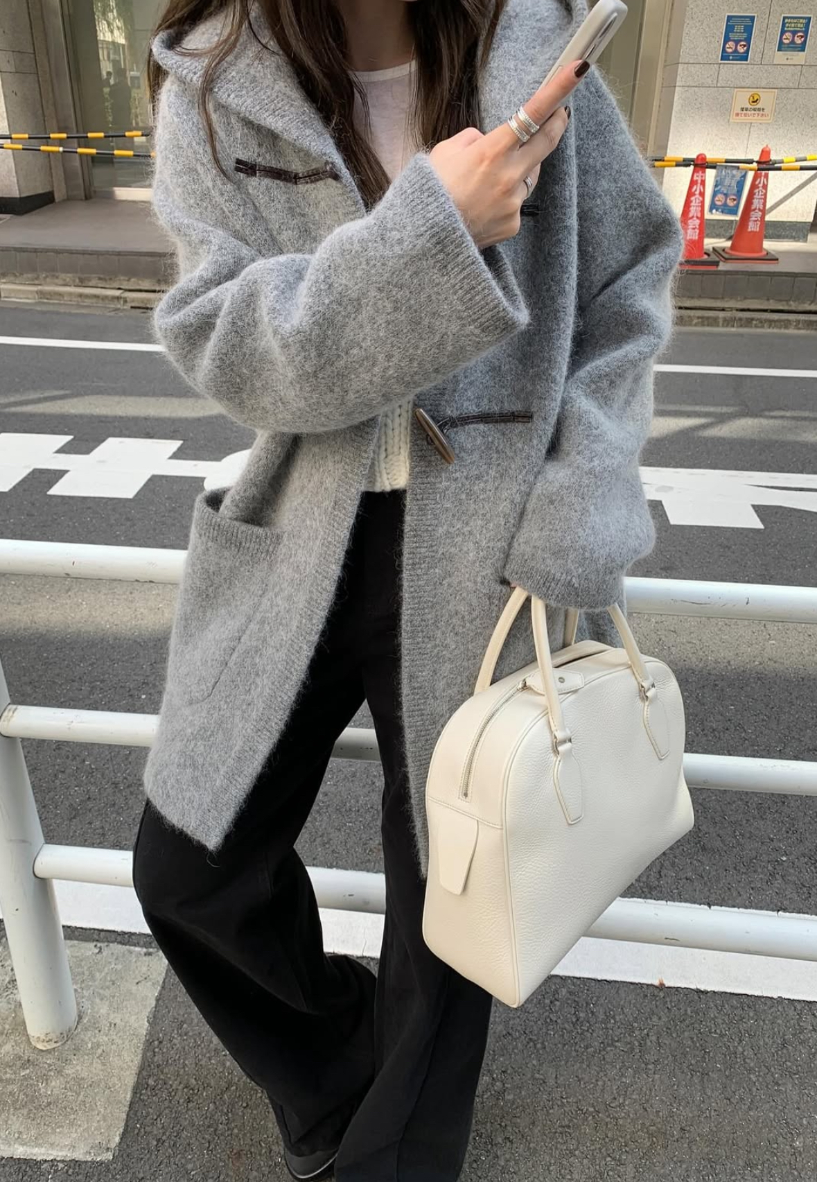 韓國馬海毛羊毛針織連帽大衣