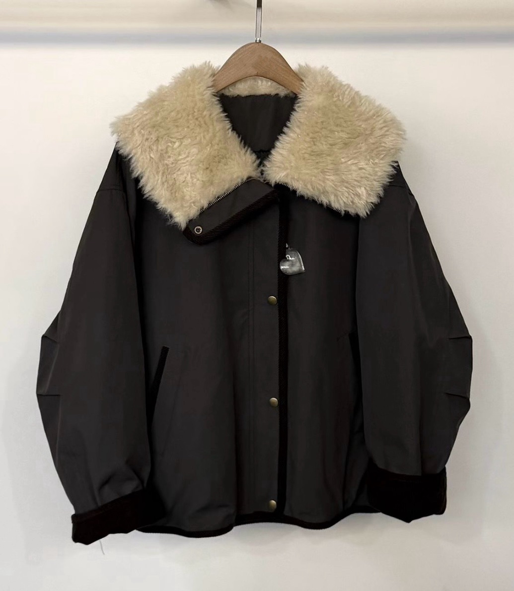 韓國撞色鴨絨外套-毛領不可拆