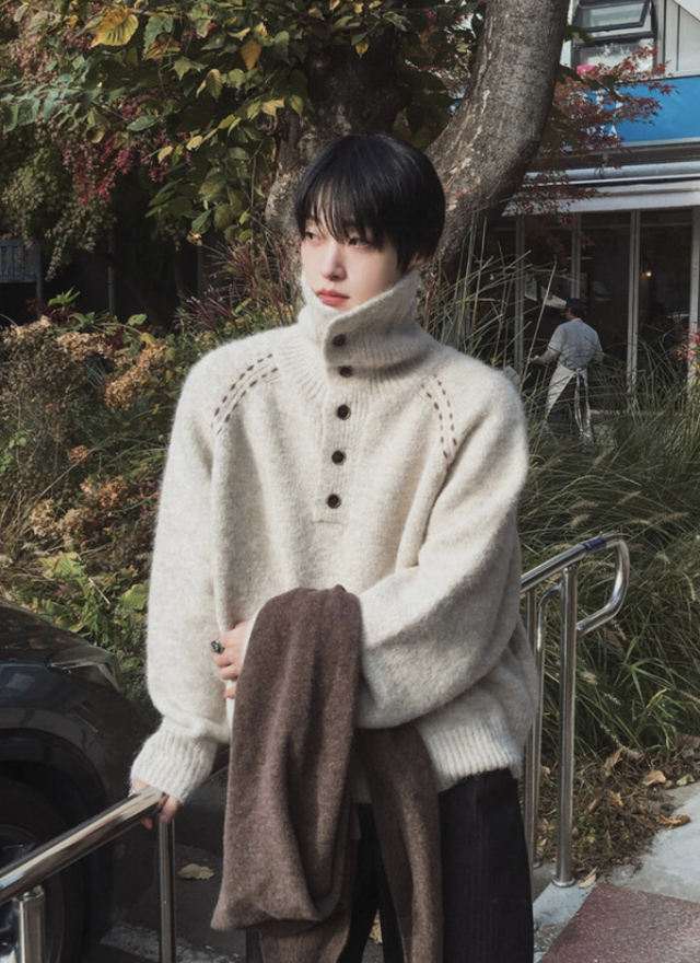 BS韓國排釦羊絨毛衣（三色）-男女皆可穿