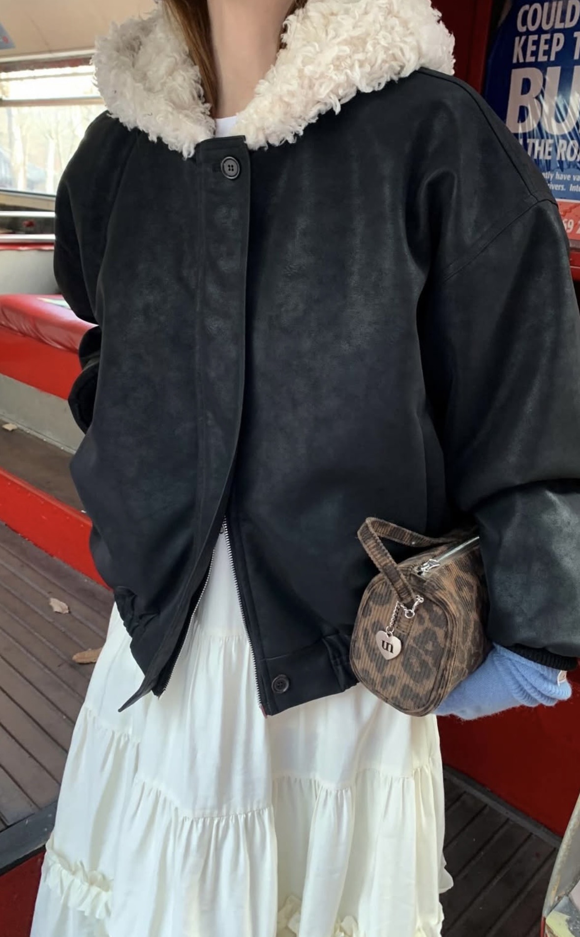 BS韓國毛絨連帽皮革夾克-連帽不可拆