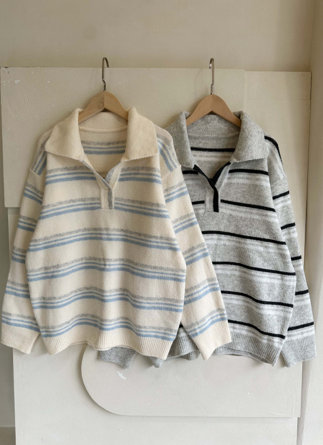 BS小領橫紋針織上衣(兩色)