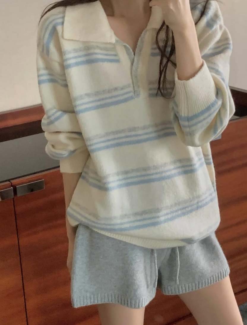 BS小領橫紋針織上衣(兩色)