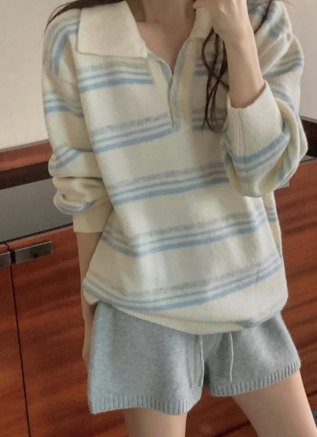 BS小領橫紋針織上衣(兩色)