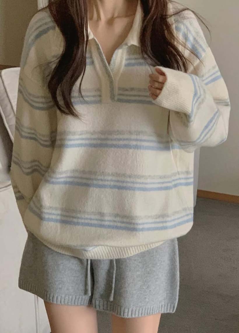 BS小領橫紋針織上衣(兩色)