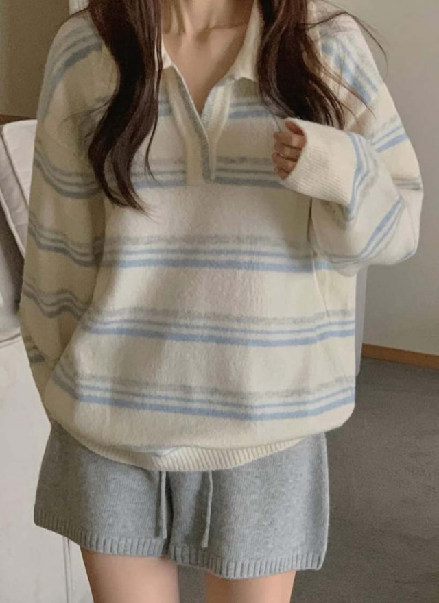 BS小領橫紋針織上衣(兩色)