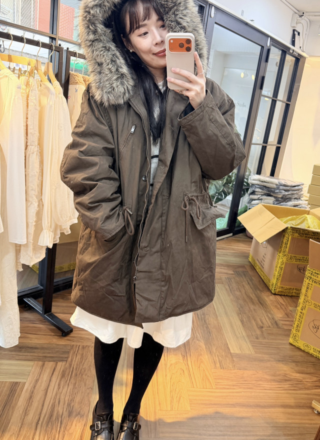 BS韓國摩卡羽絨Wellon連帽外套－毛領可拆