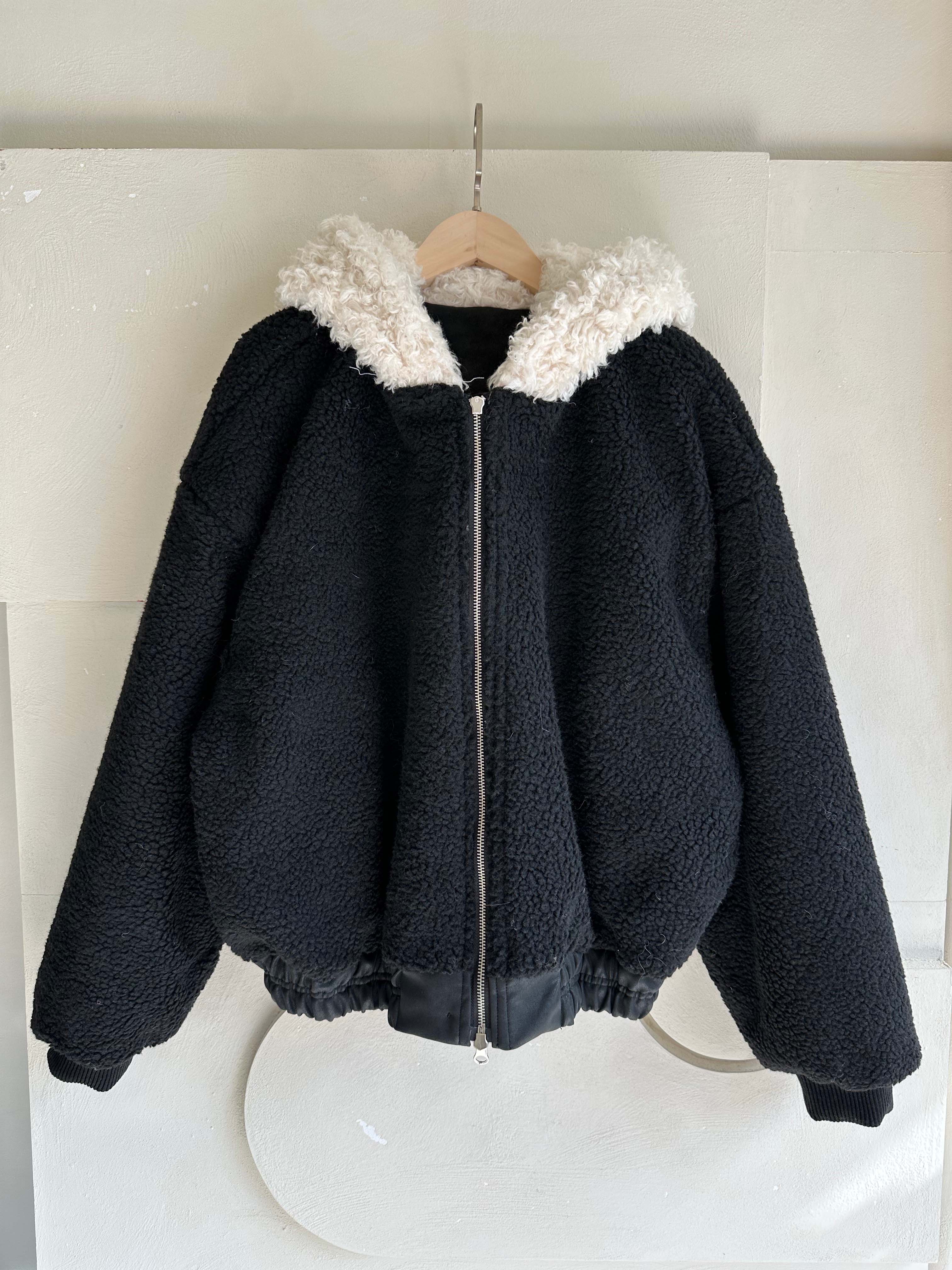 BS韓國毛絨連帽皮革夾克-連帽不可拆