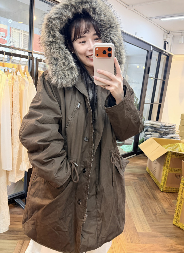 BS韓國摩卡羽絨Wellon連帽外套－毛領可拆