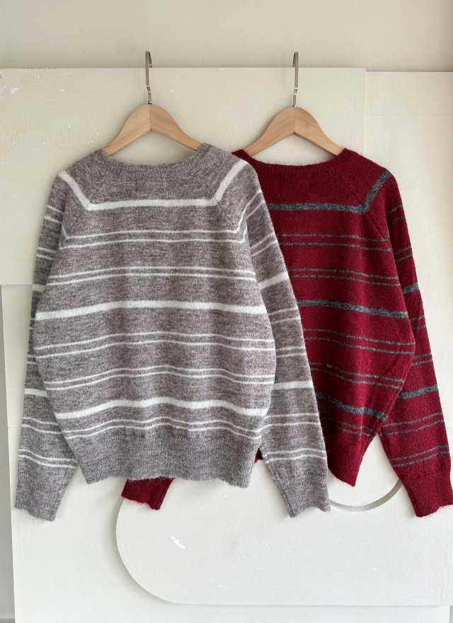 BS圓領細條針織上衣(三色)