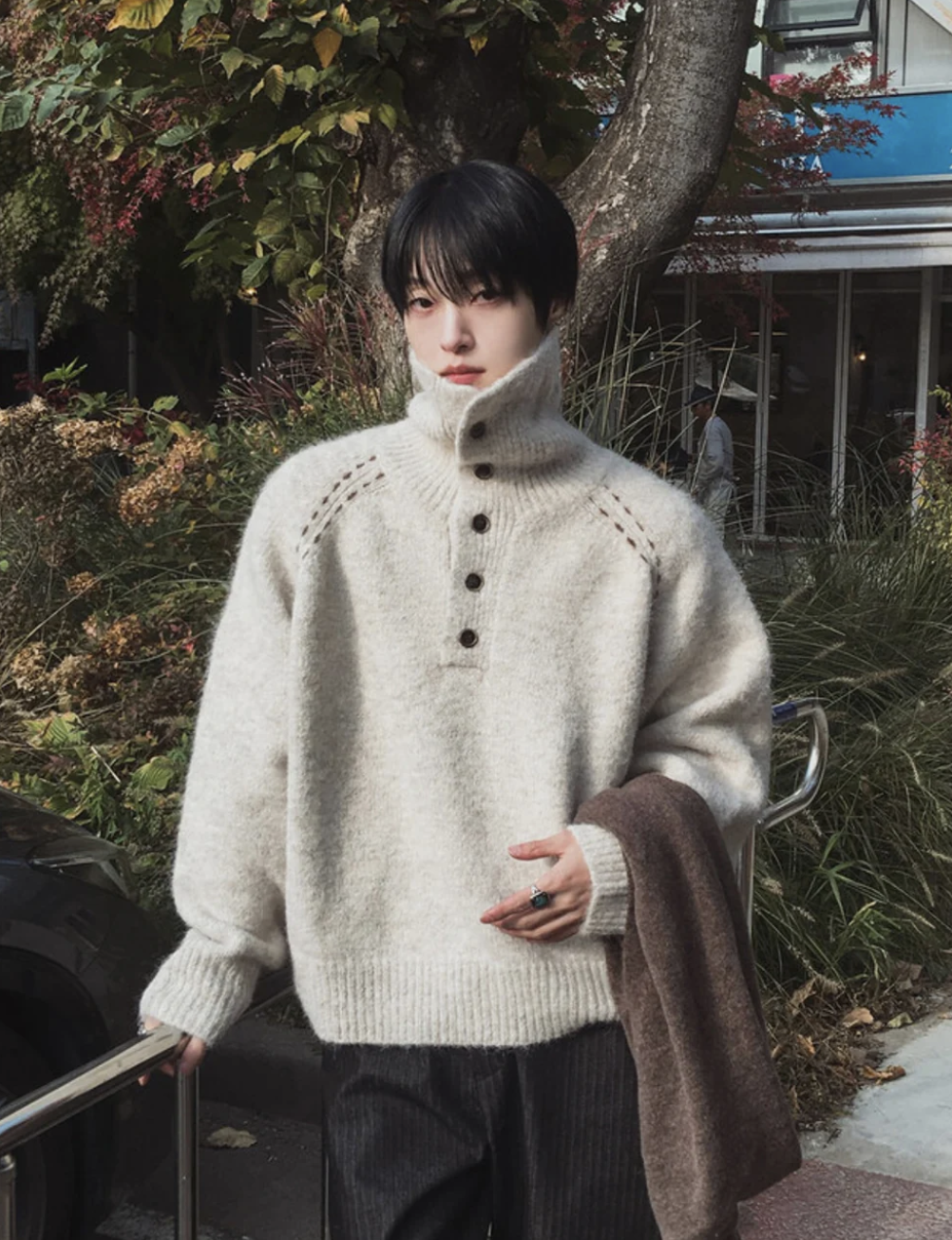 BS韓國排釦羊絨毛衣（三色）-男女皆可穿