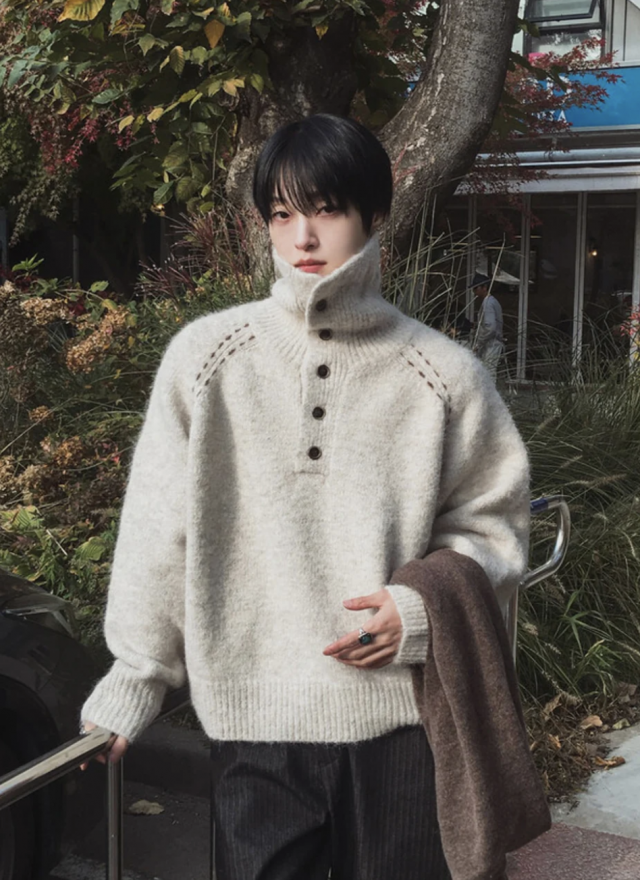 BS韓國排釦羊絨毛衣（三色）-男女皆可穿