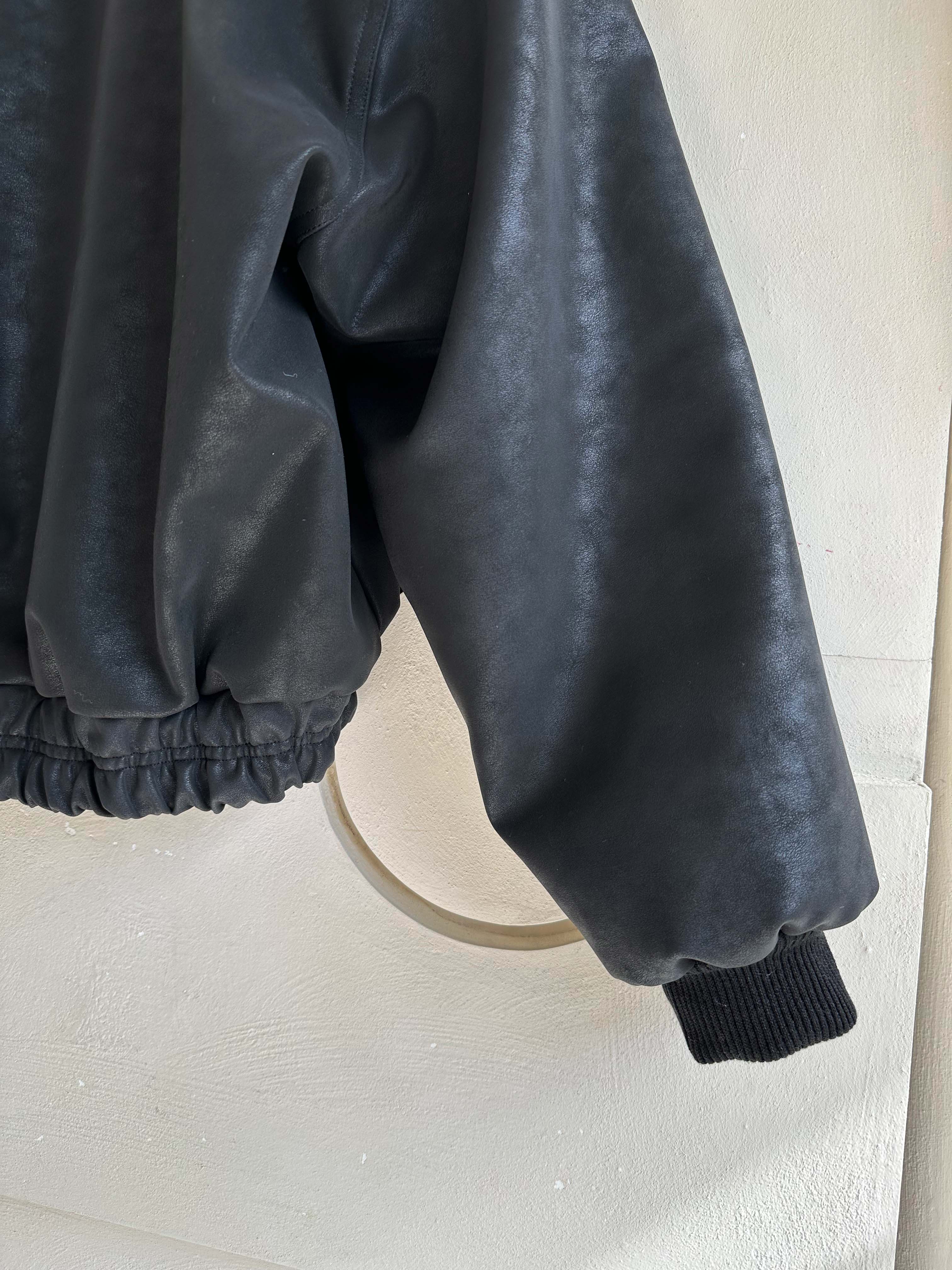 BS韓國毛絨連帽皮革夾克-連帽不可拆