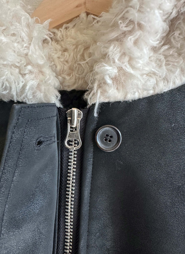 BS韓國毛絨連帽皮革夾克-連帽不可拆