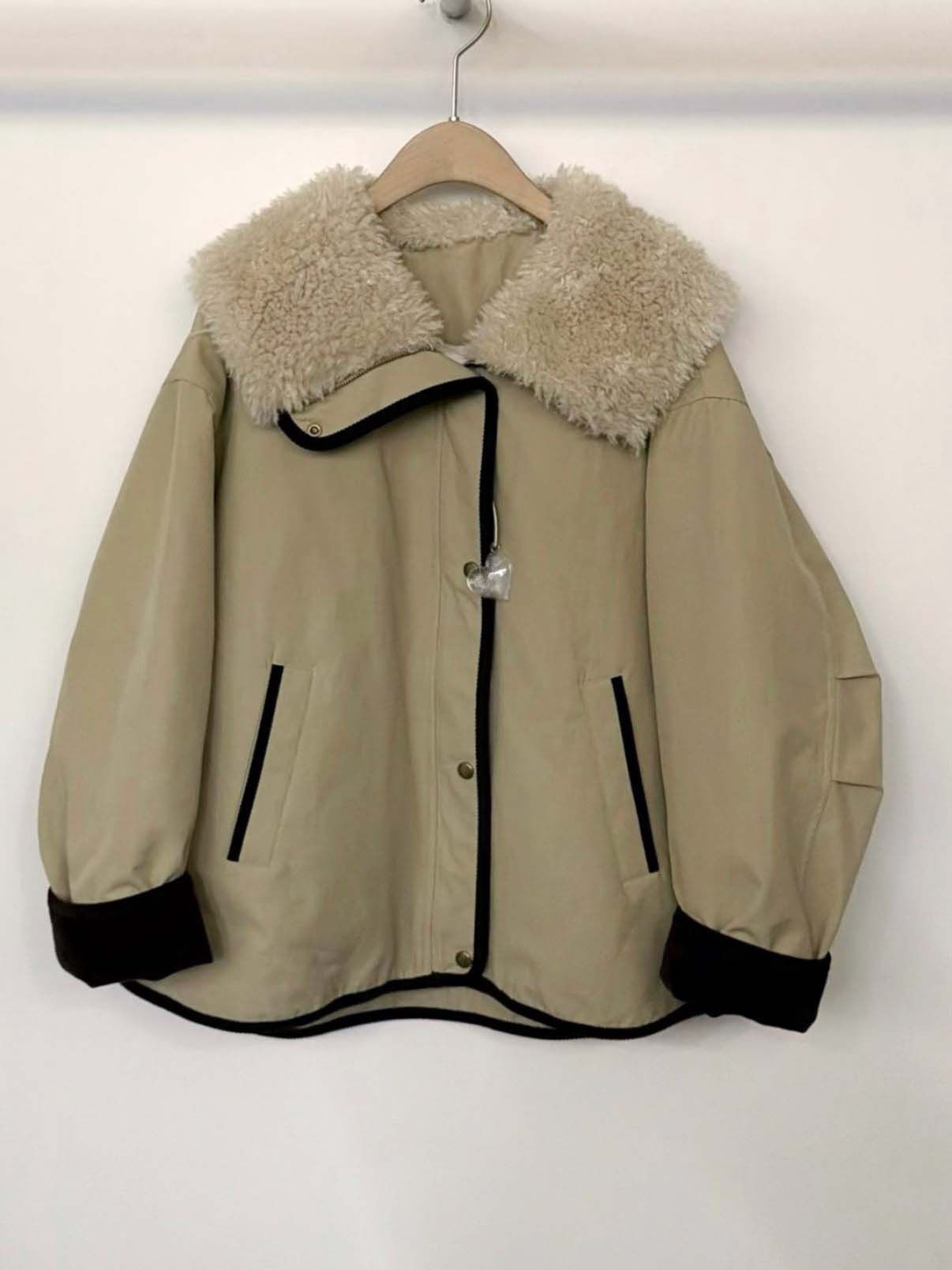 韓國撞色鴨絨外套-毛領不可拆