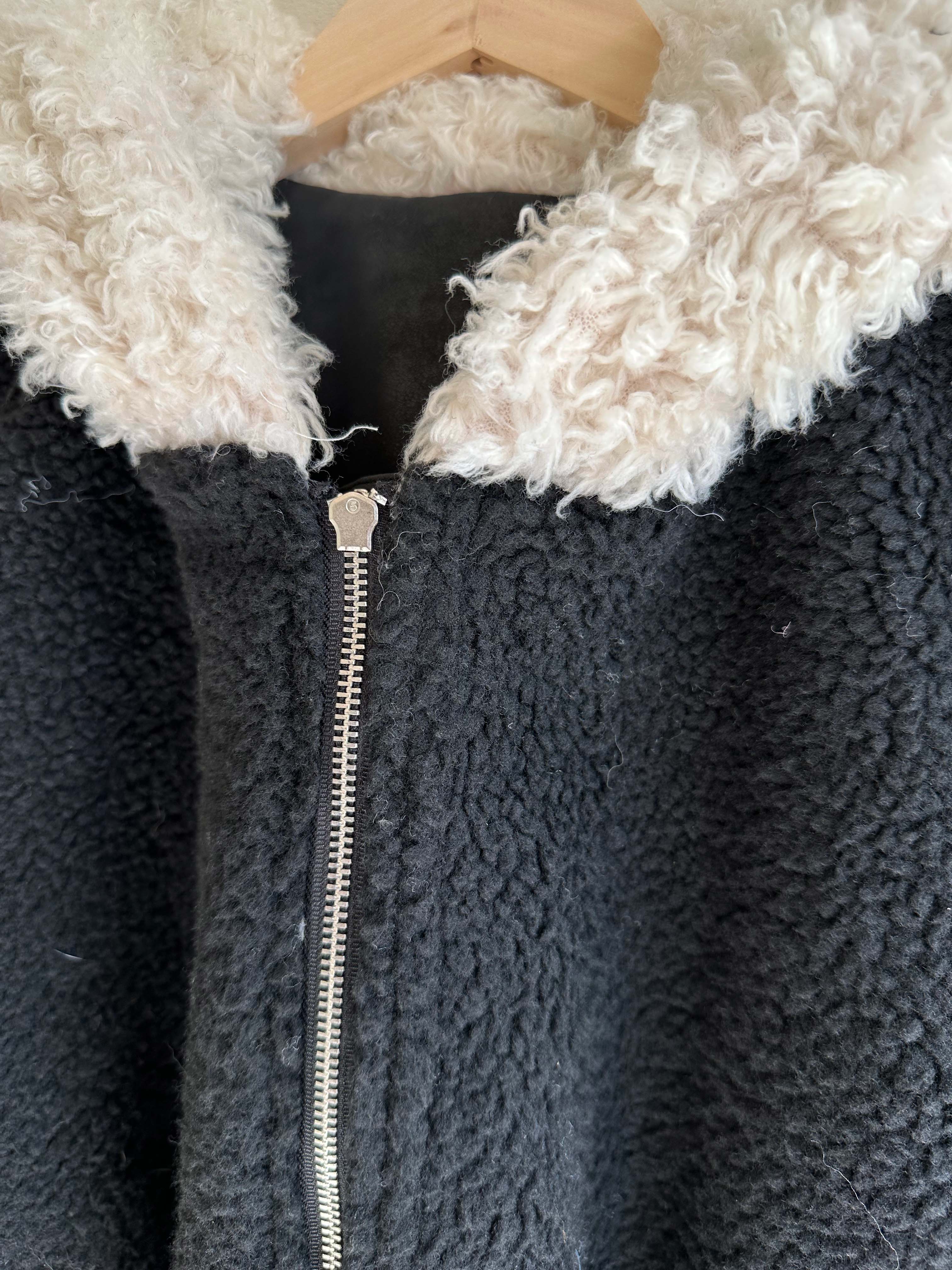 BS韓國毛絨連帽皮革夾克-連帽不可拆