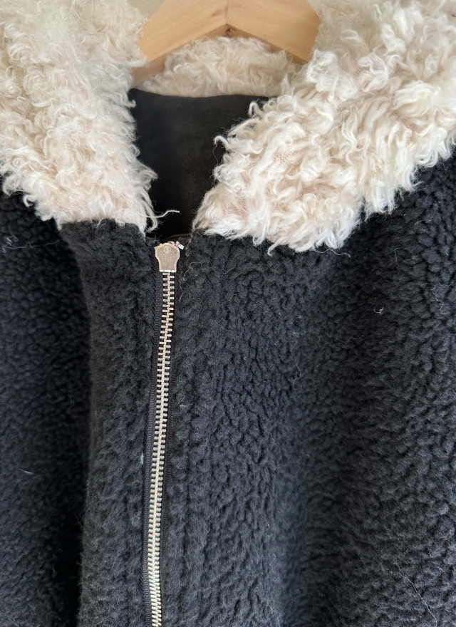 BS韓國毛絨連帽皮革夾克-連帽不可拆