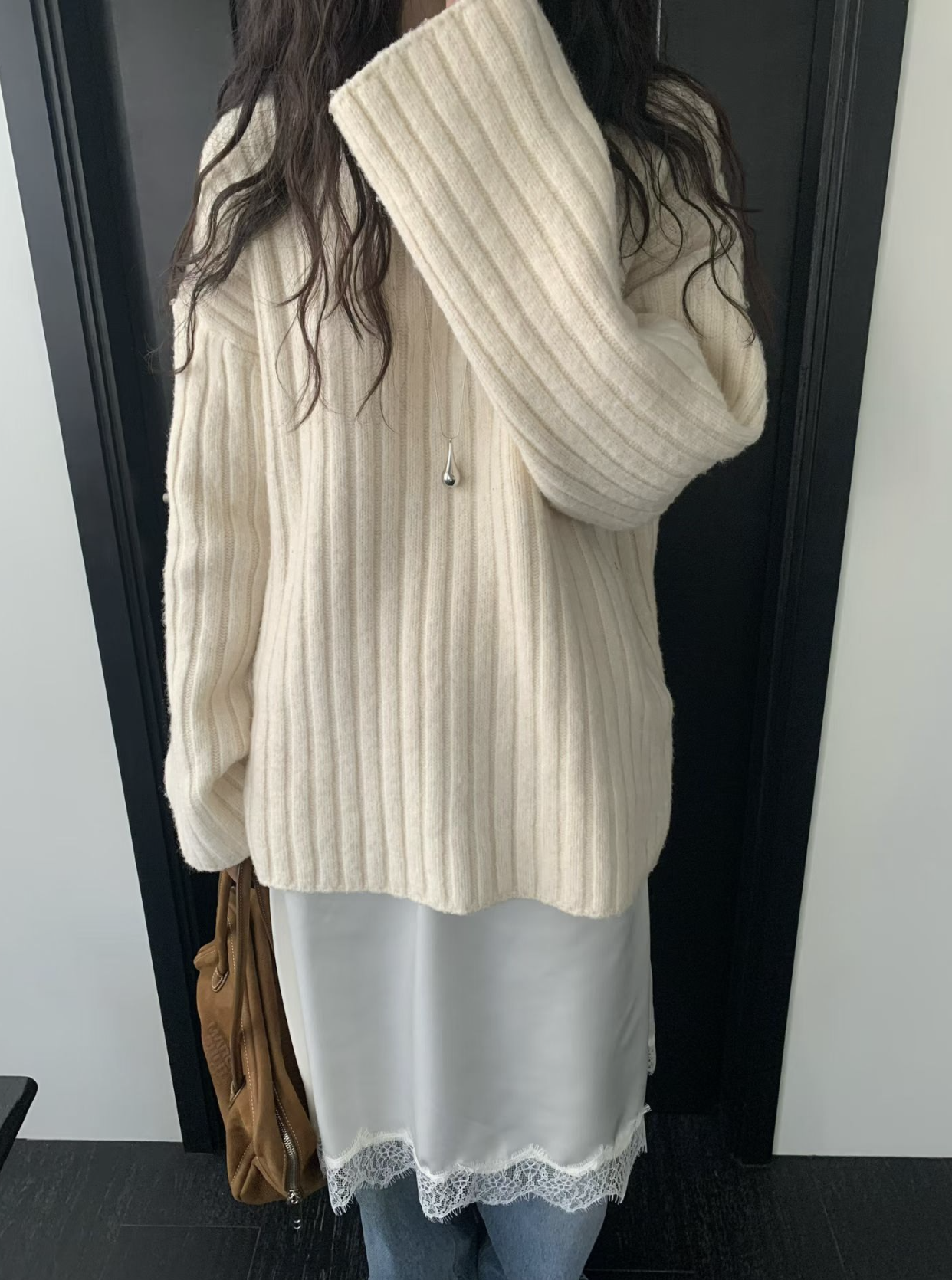 BS落肩直紋寬袖毛衣(兩色)