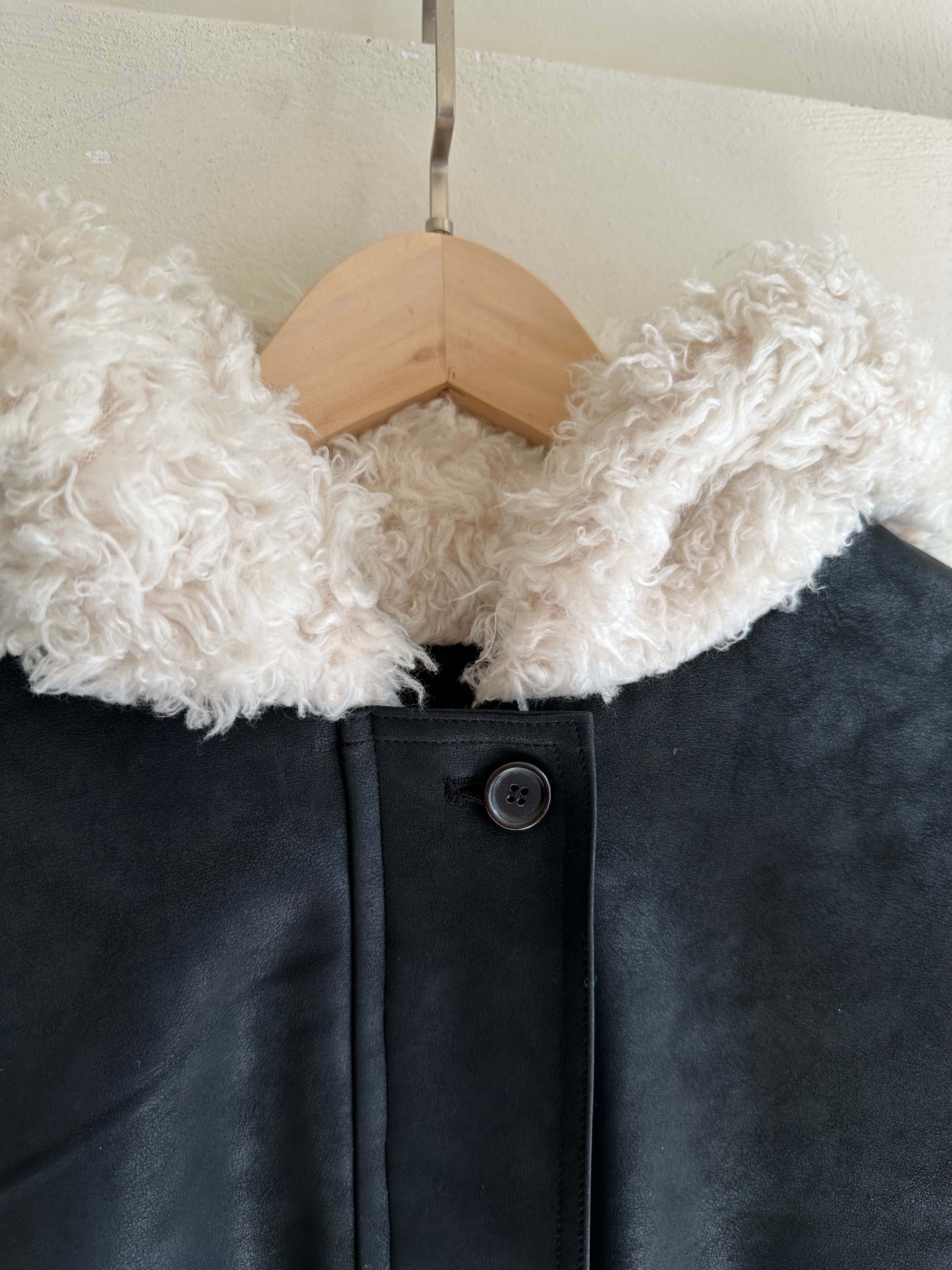 BS韓國毛絨連帽皮革夾克-連帽不可拆