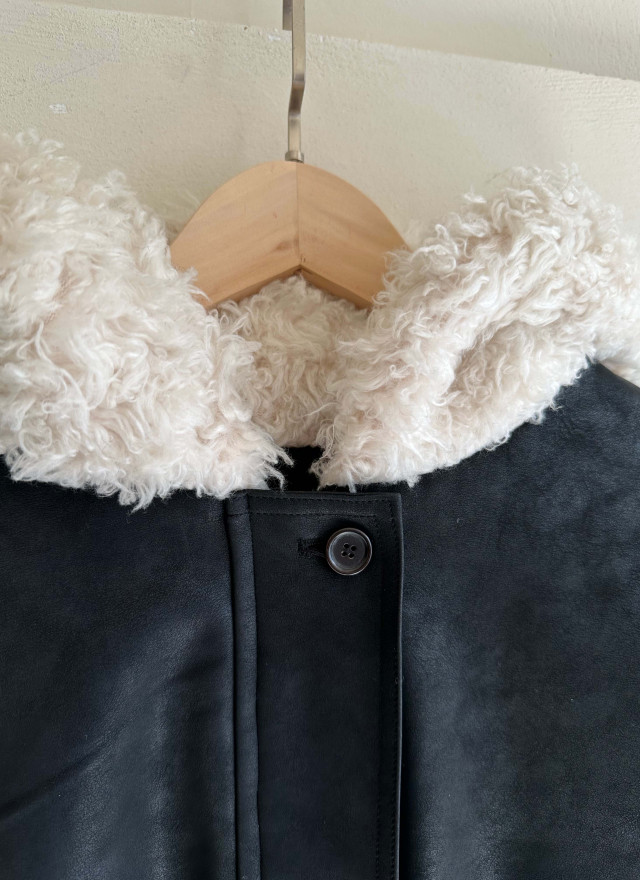 BS韓國毛絨連帽皮革夾克-連帽不可拆