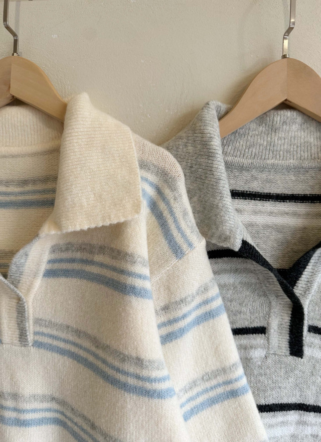 BS小領橫紋針織上衣(兩色)