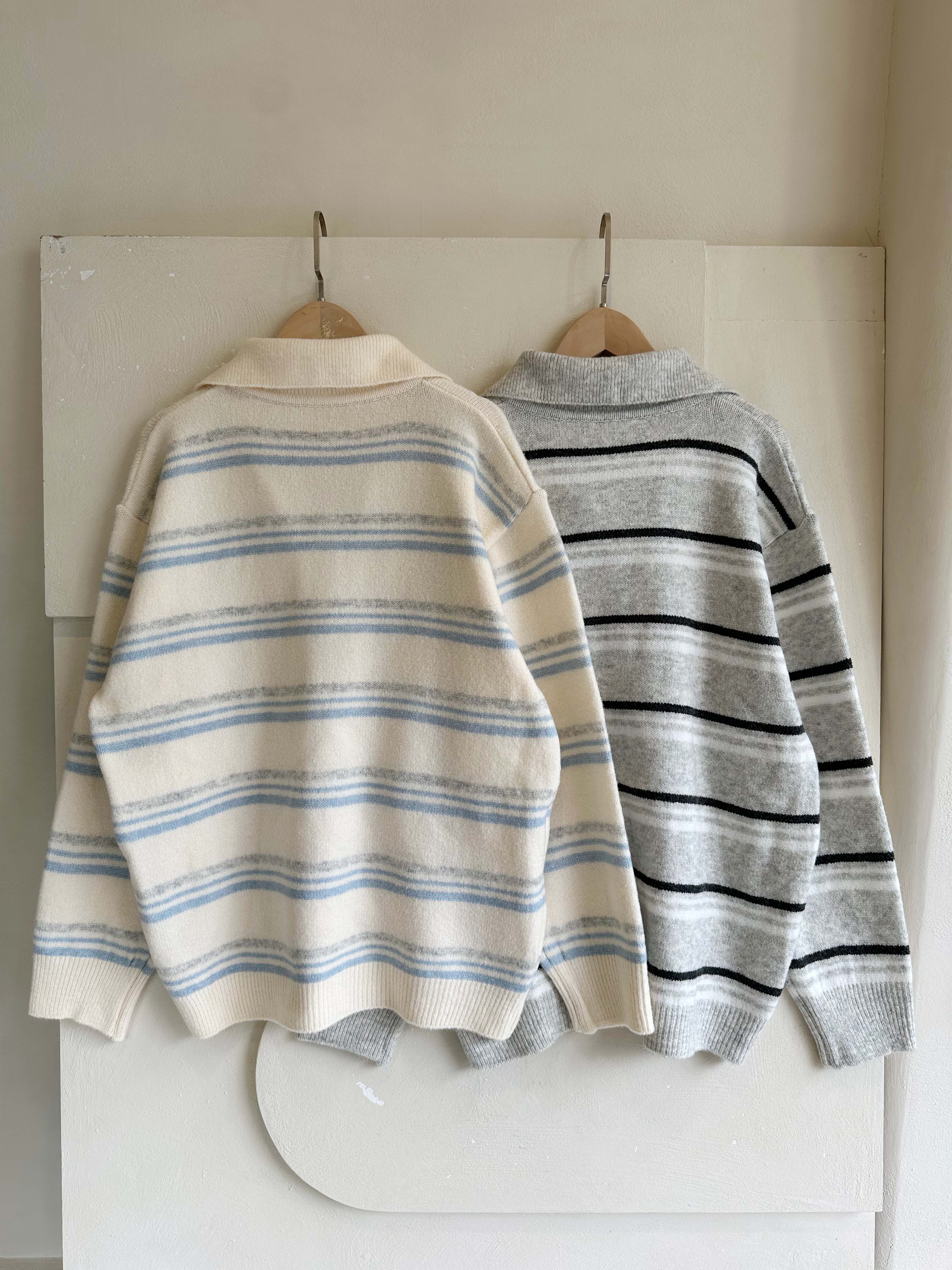 BS小領橫紋針織上衣(兩色)