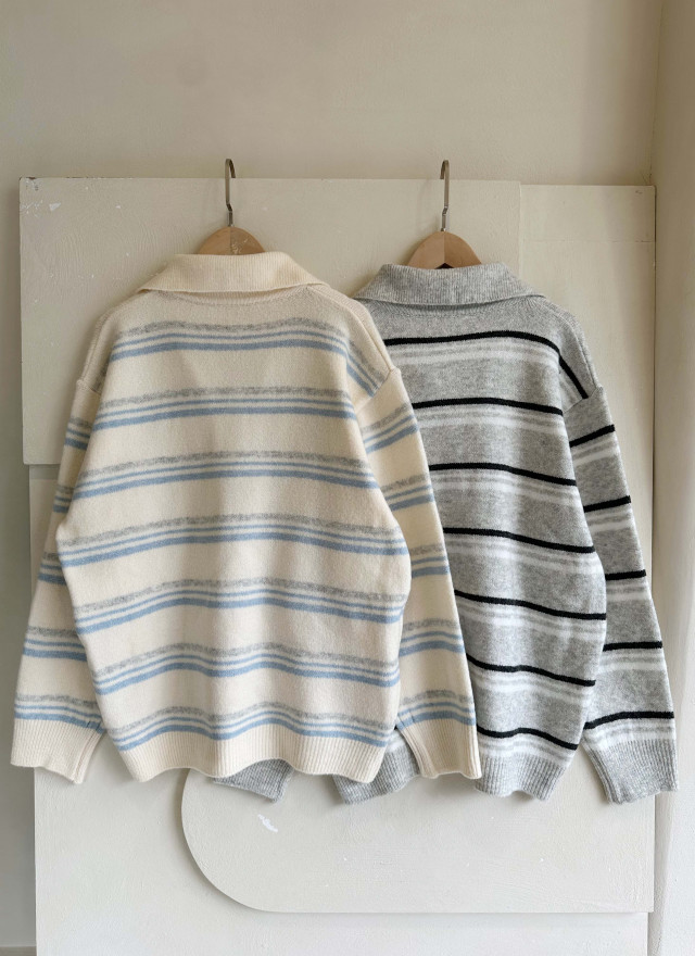 BS小領橫紋針織上衣(兩色)