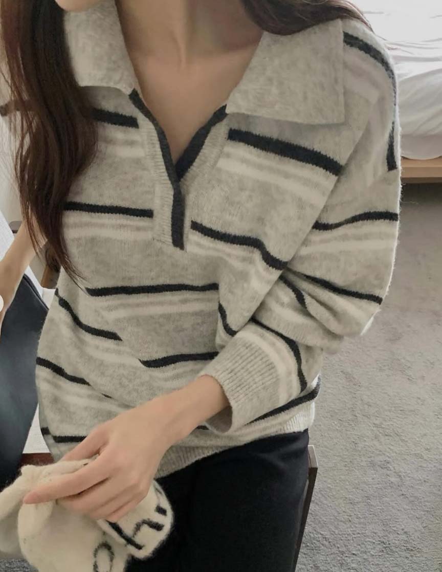 BS小領橫紋針織上衣(兩色)