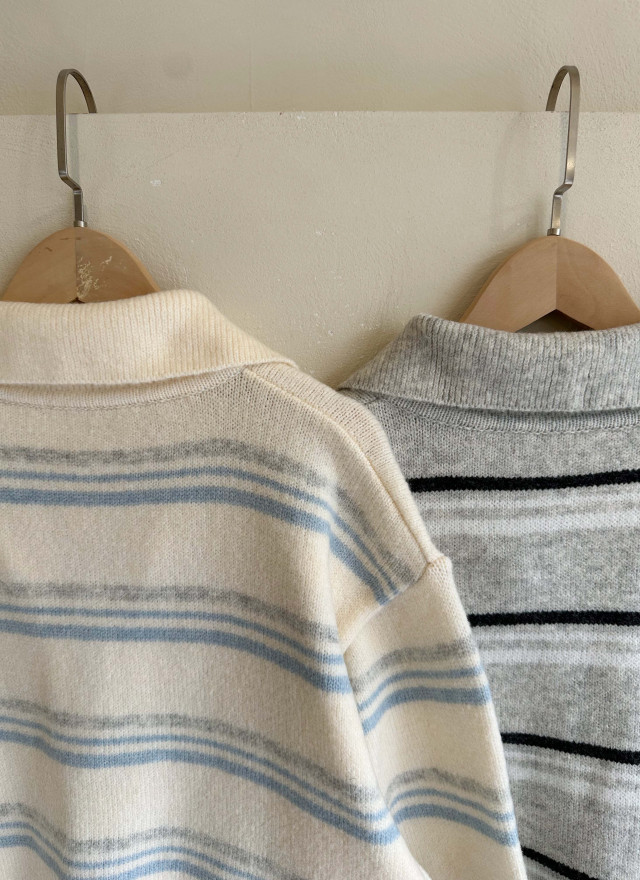 BS小領橫紋針織上衣(兩色)