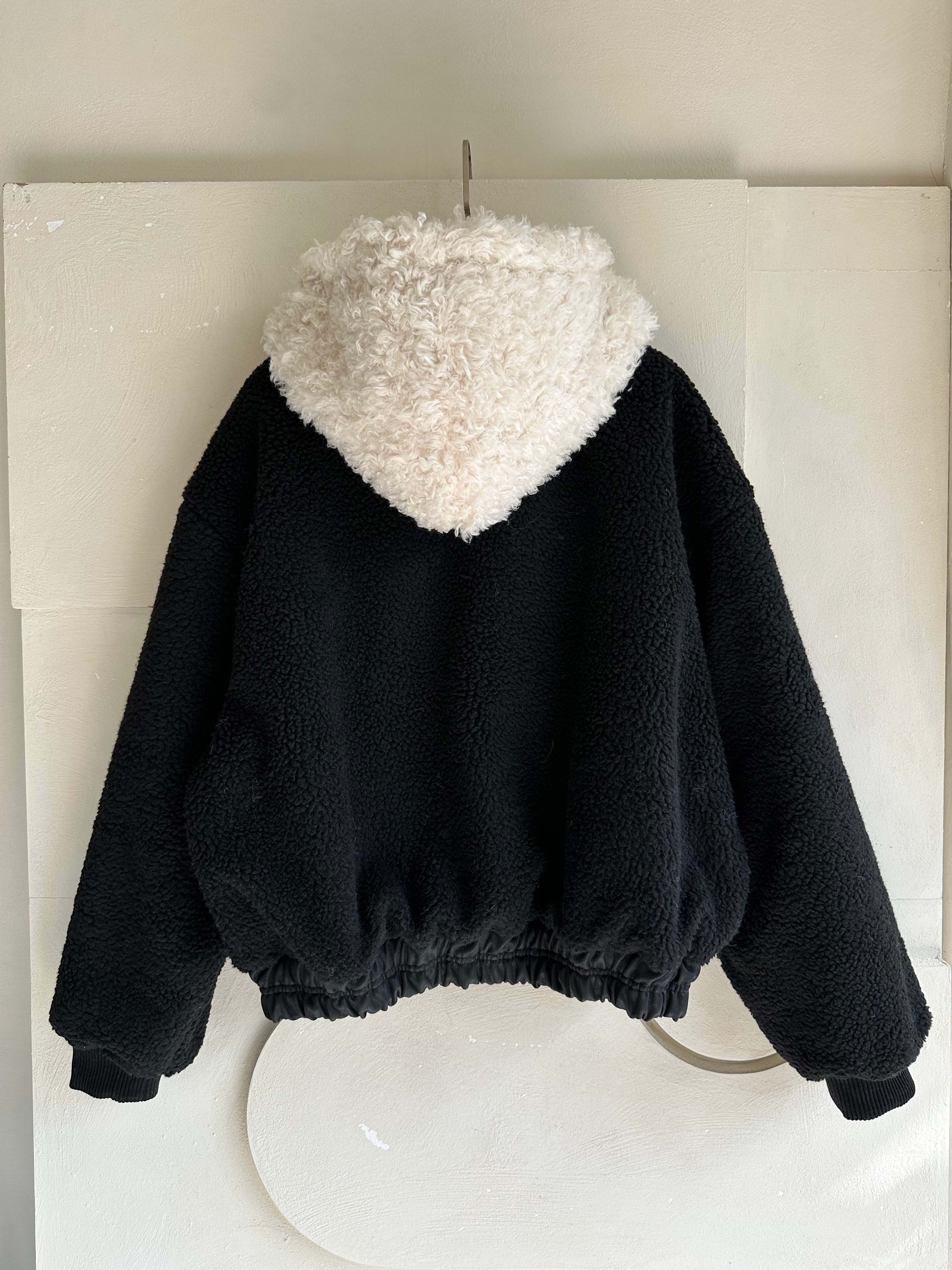 BS韓國毛絨連帽皮革夾克-連帽不可拆