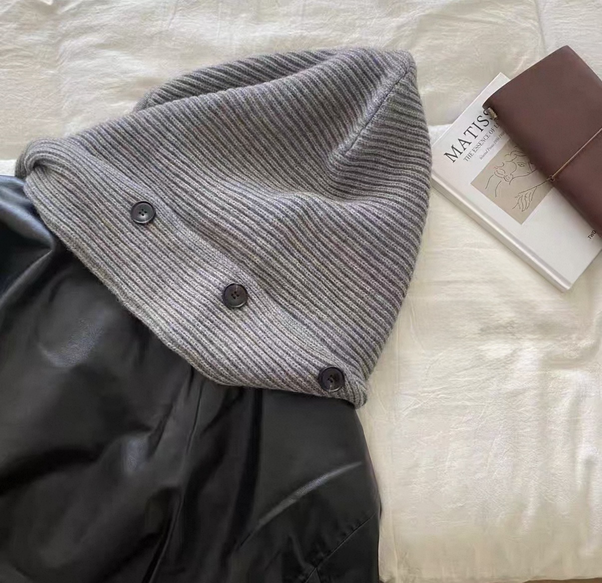 BS羅紋針織連帽圍巾(三色)