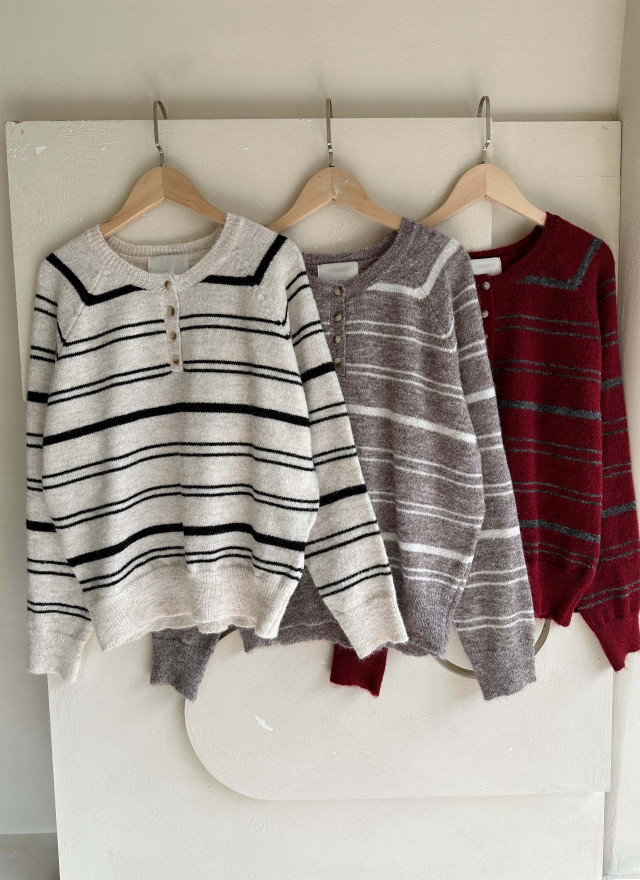 BS圓領細條針織上衣(三色)