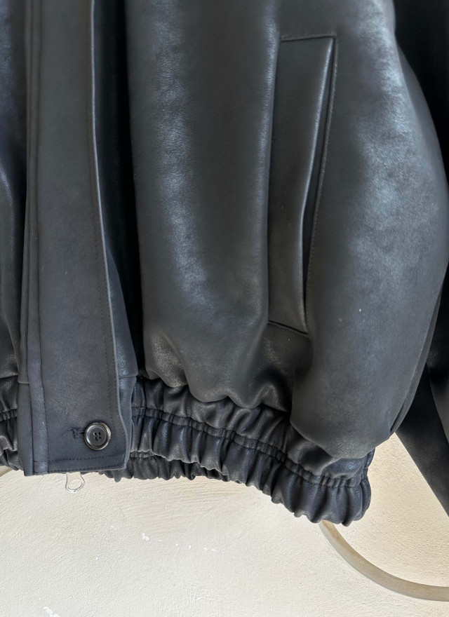 BS韓國毛絨連帽皮革夾克-連帽不可拆