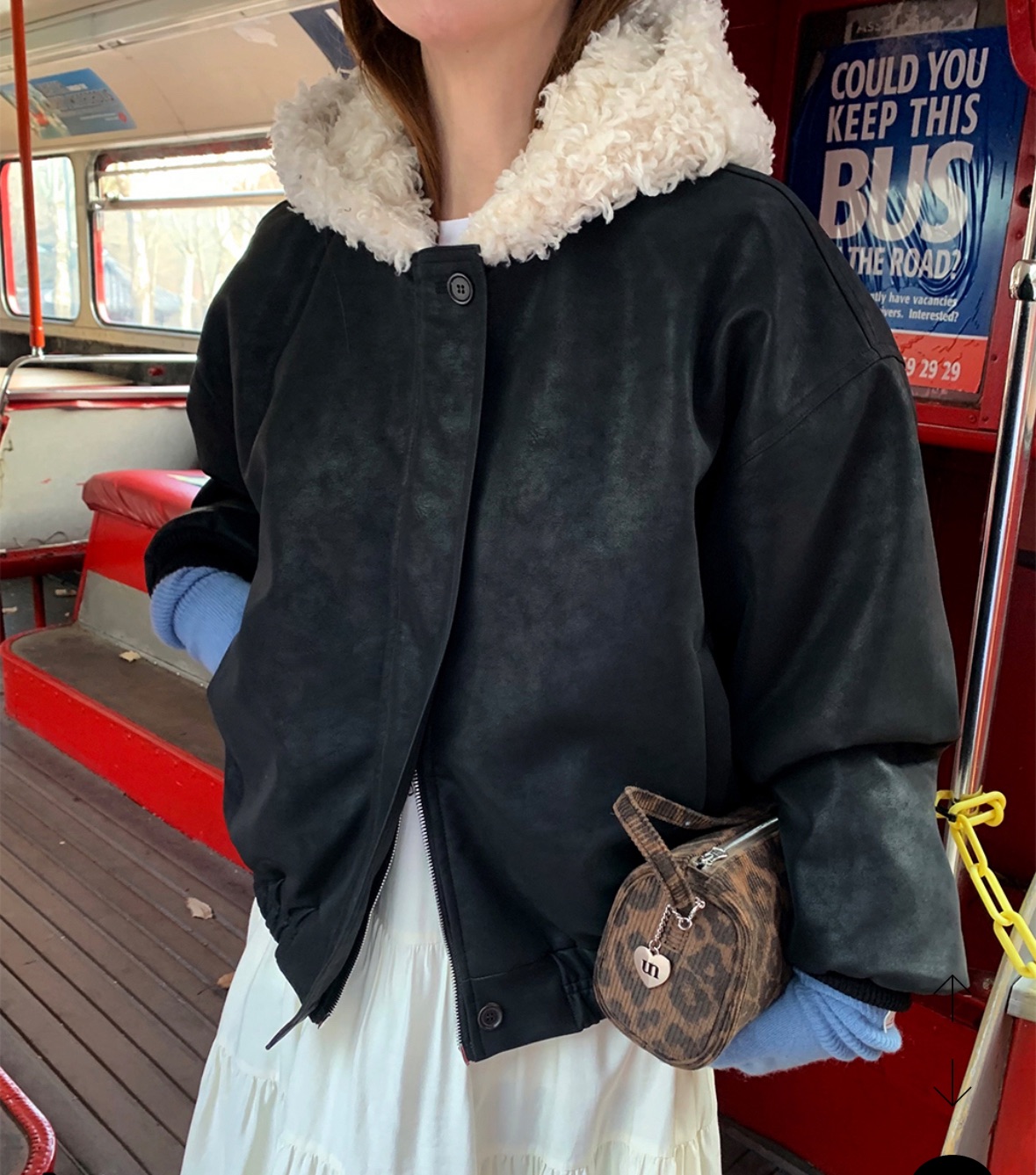 BS韓國毛絨連帽皮革夾克-連帽不可拆