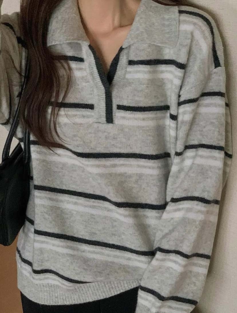 BS小領橫紋針織上衣(兩色)