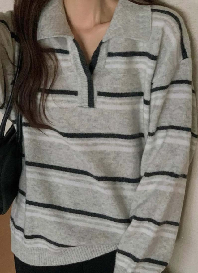 BS小領橫紋針織上衣(兩色)