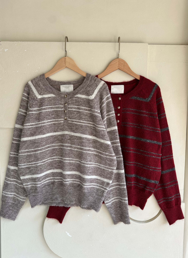 BS圓領細條針織上衣(三色)