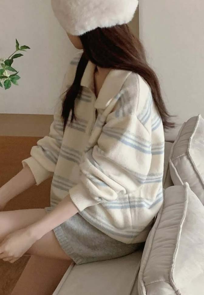 BS小領橫紋針織上衣(兩色)