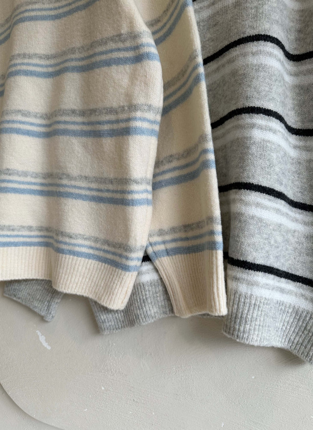 BS小領橫紋針織上衣(兩色)