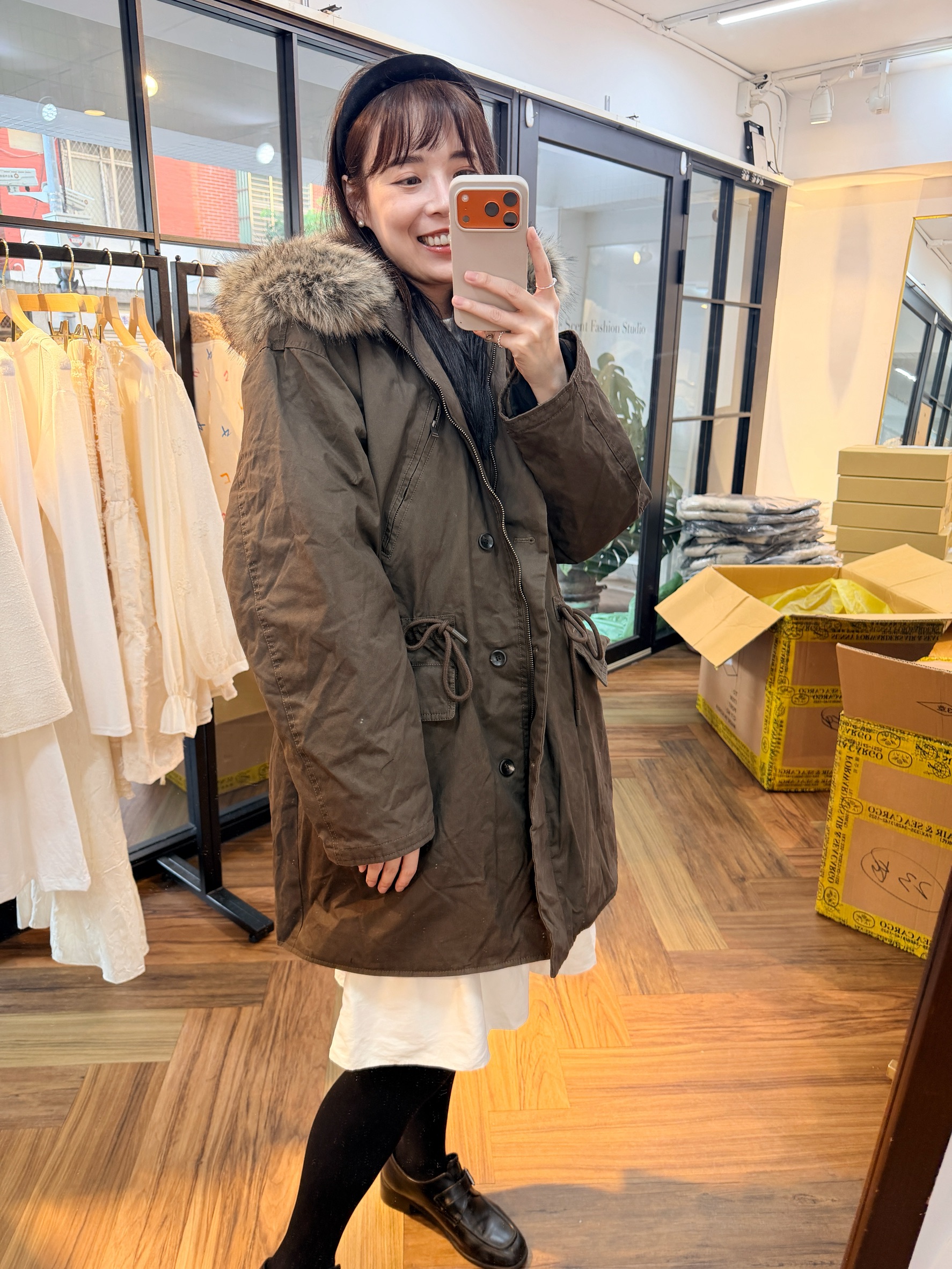 BS韓國摩卡羽絨Wellon連帽外套－毛領可拆