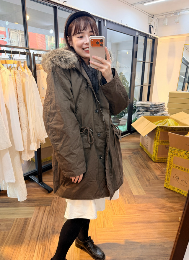 BS韓國摩卡羽絨Wellon連帽外套－毛領可拆