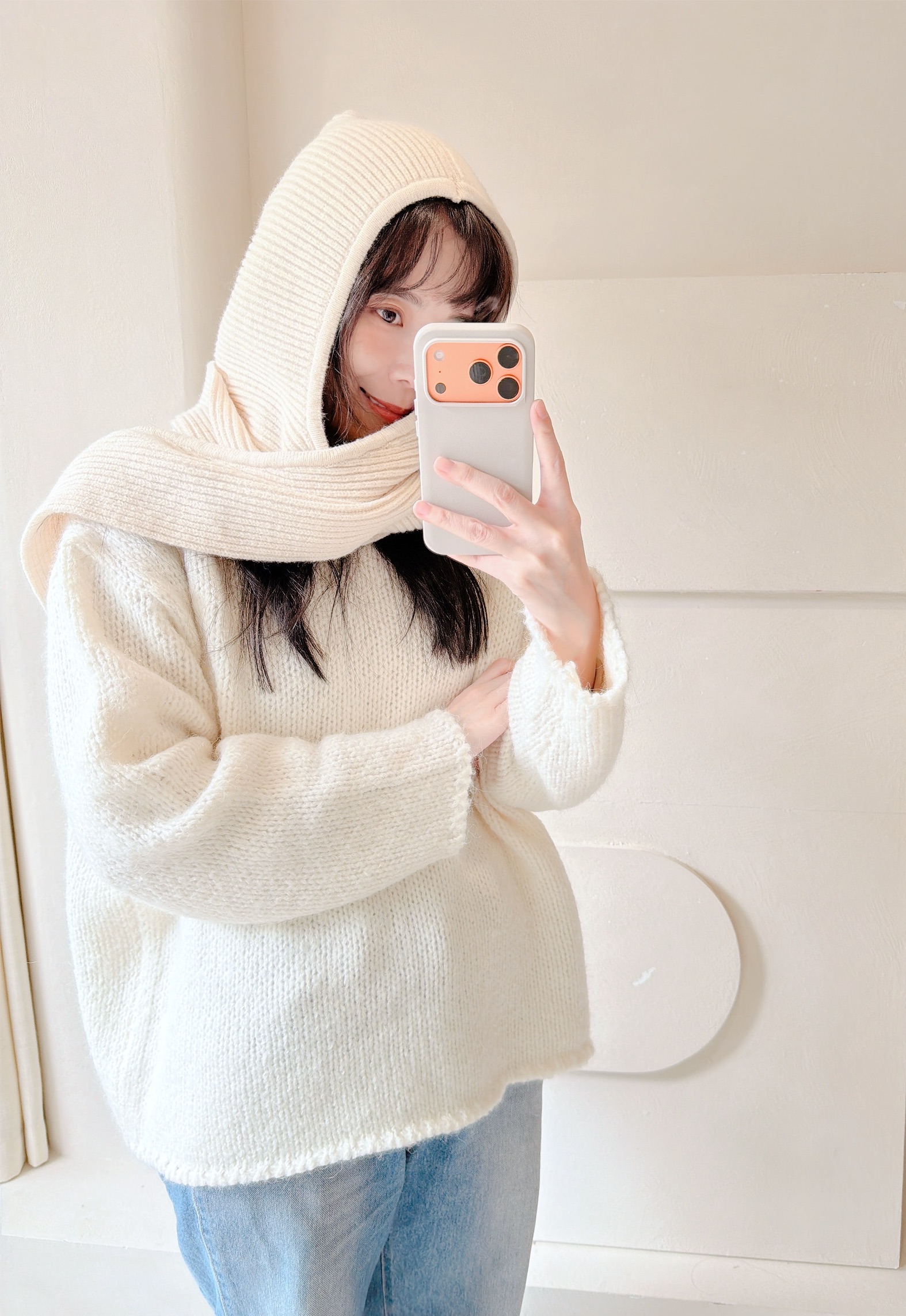 BS羅紋針織連帽圍巾(三色)