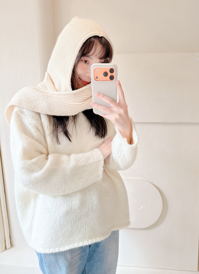 BS羅紋針織連帽圍巾(三色)