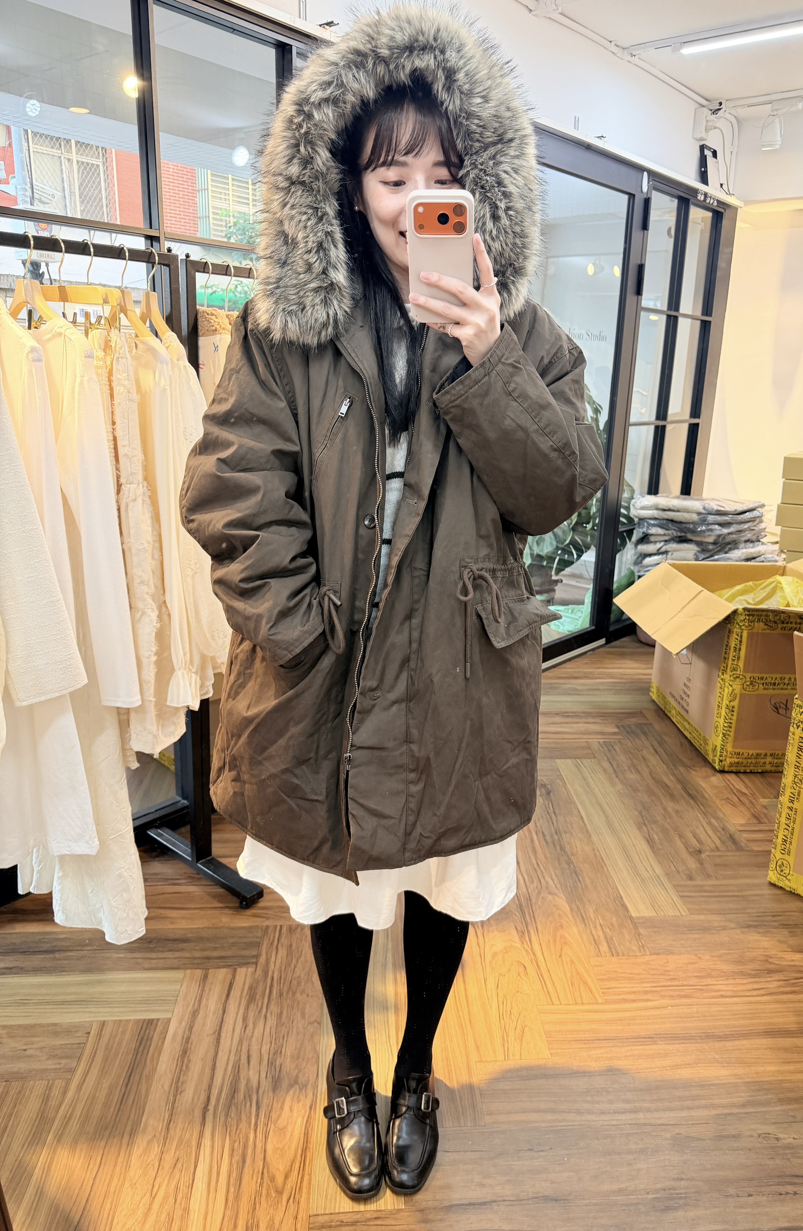 BS韓國摩卡羽絨Wellon連帽外套－毛領可拆