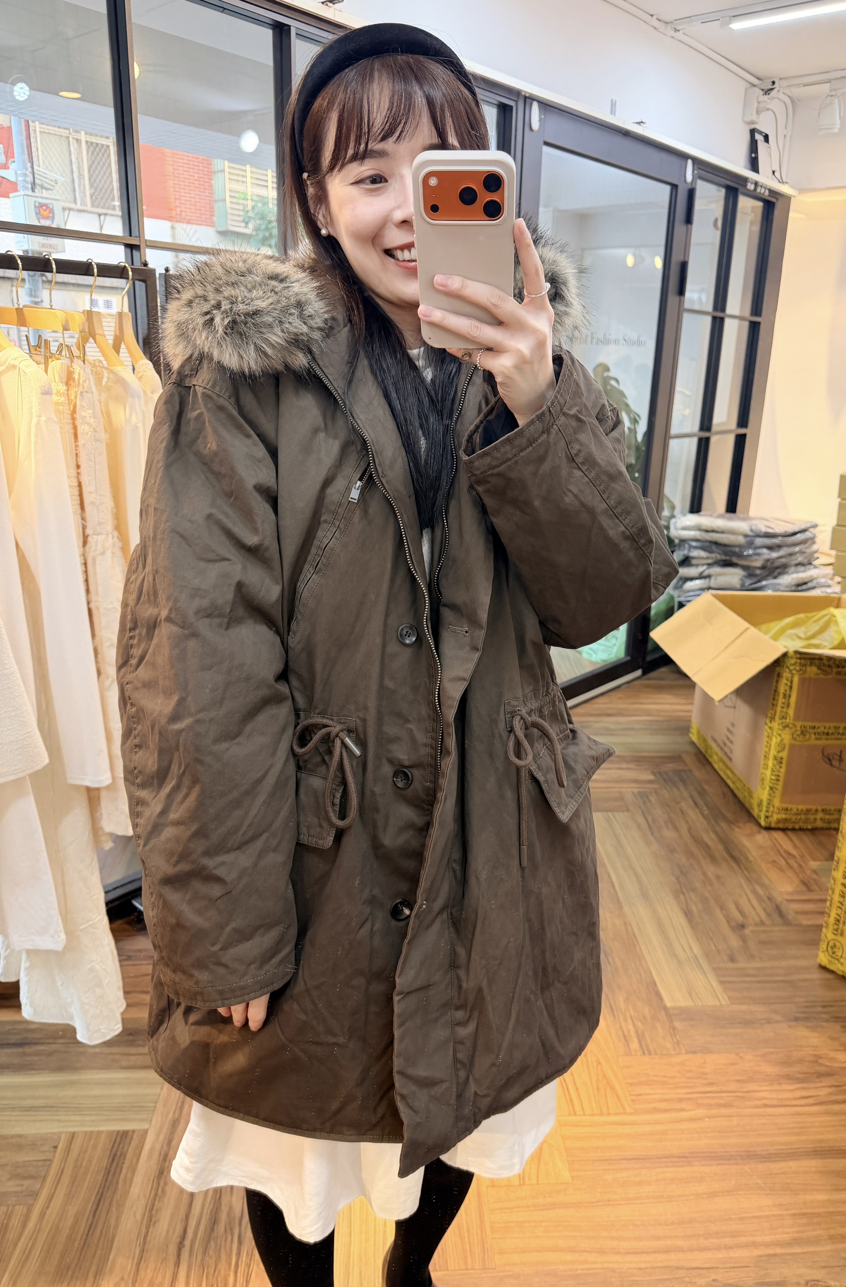 BS韓國摩卡羽絨Wellon連帽外套－毛領可拆