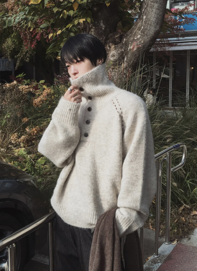 BS韓國排釦羊絨毛衣（三色）-男女皆可穿