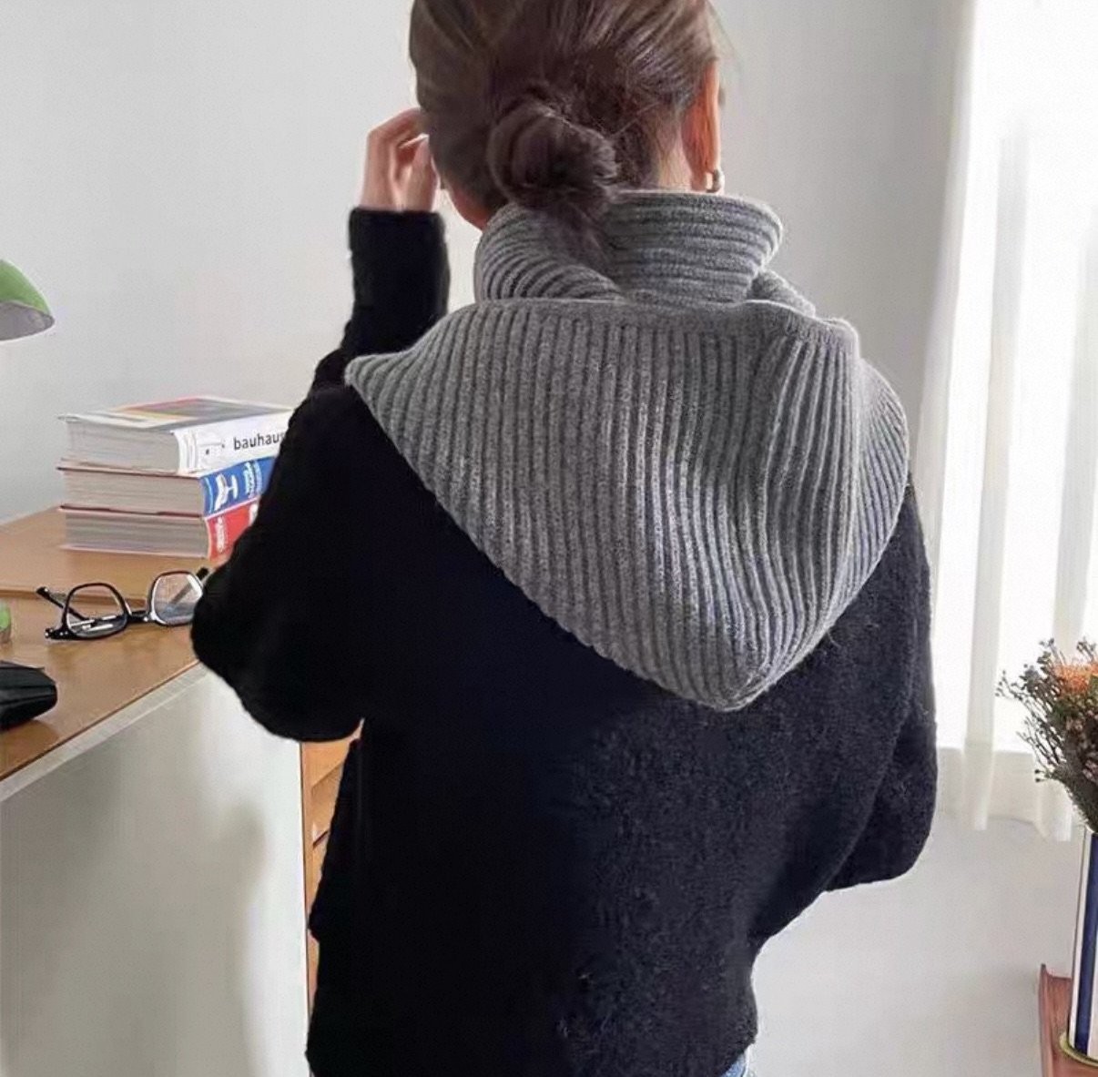 BS羅紋針織連帽圍巾(三色)