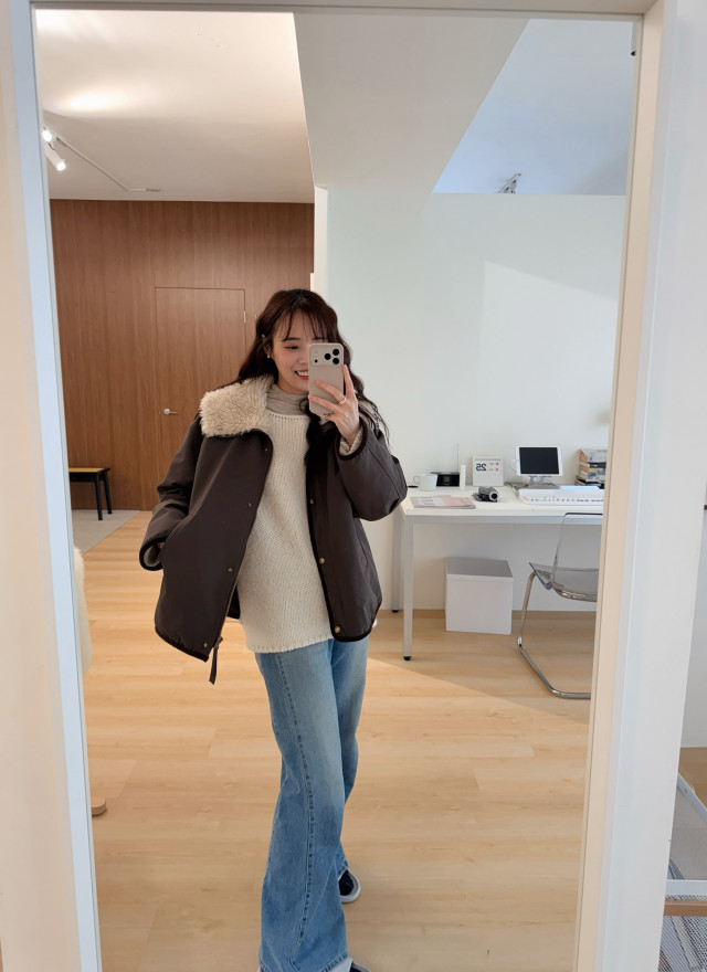 ★ 韓國撞色鴨絨外套-毛領不可拆